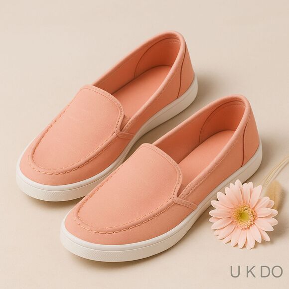 Women’s Coral Pink Canvas Slip-On Loafers Comfort Shoes Size 7.5 New - Picture 5 of 9